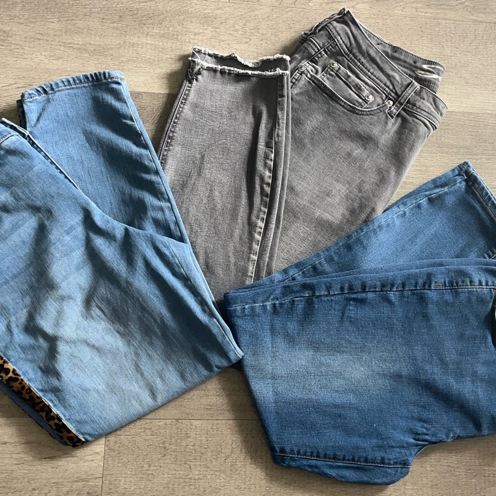 3 Assorted Stylish Women's Jeans Collection (size 14) Lot # 203- Blue and Gray